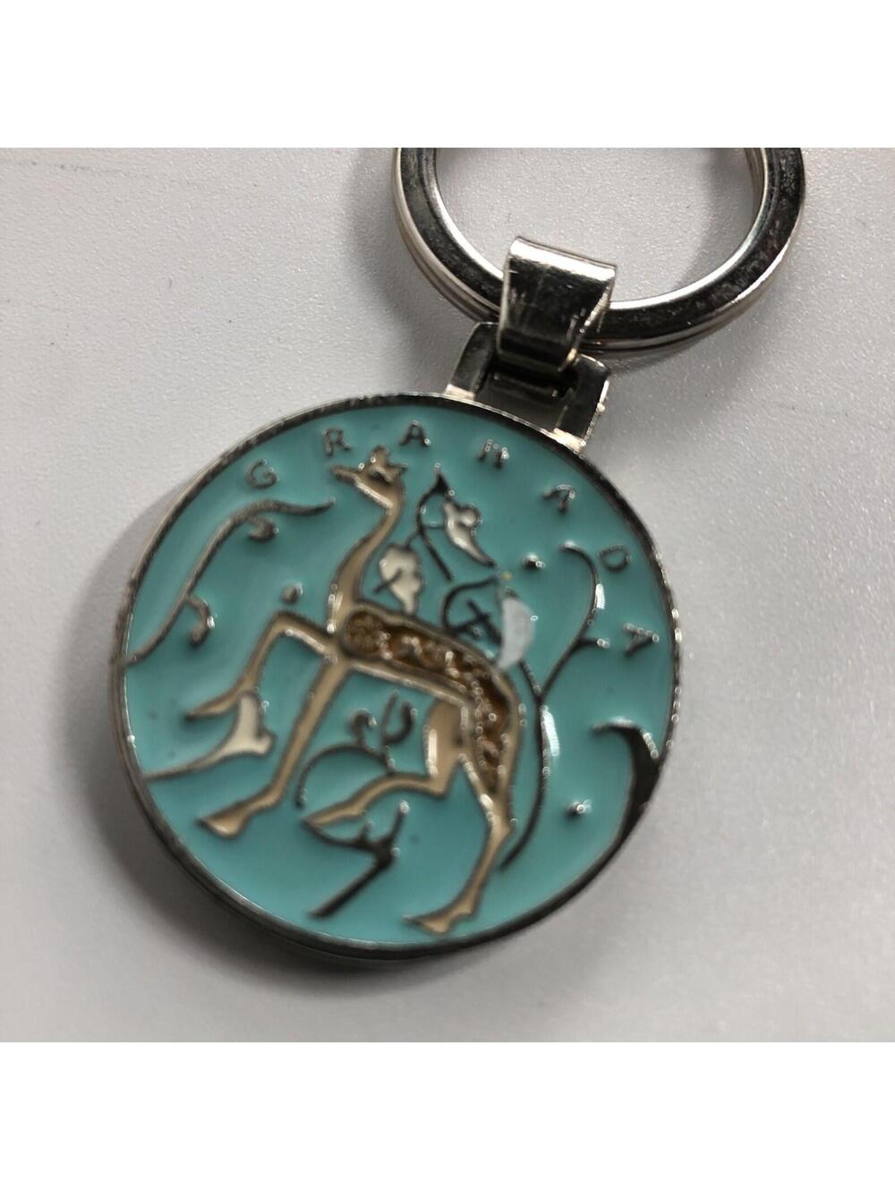 Retro Teal Granada Spain Giraffe Keychain F. Santos
